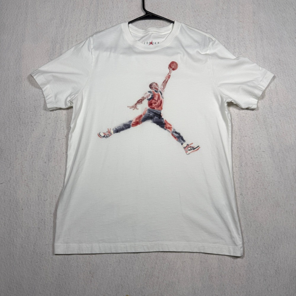 Jordan Mens Jumpman Watercolor Graphic T-Shirt White Red Black Large